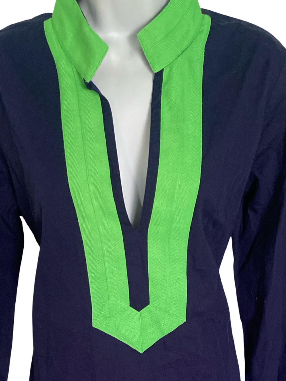 Sail to Sable Navy Midi Dress with Lime Green V-Trim - L - Picture 2 of 5